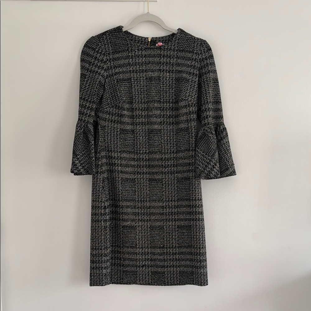 Calvin Klein Black and Gray Sheath Dress with Bell Sleeves